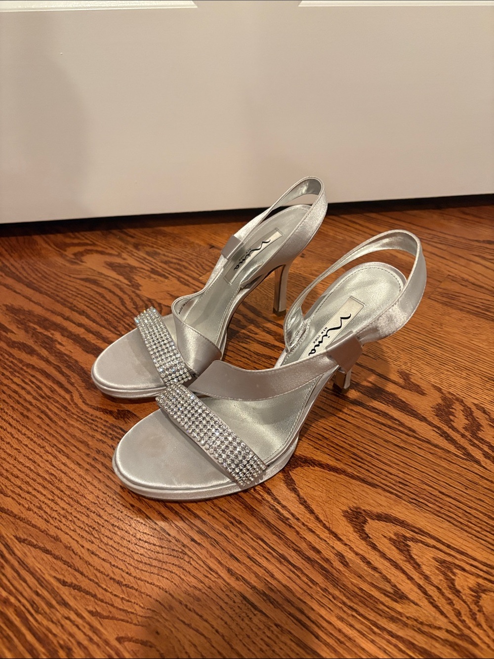 Nina Silver Crystal Strap Slingback Heels